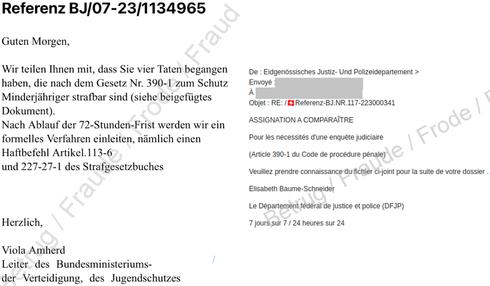 False e-mail minatorie a nome delle consigliere federali Viola Amherd e Elisabeth Baume-Schneider 