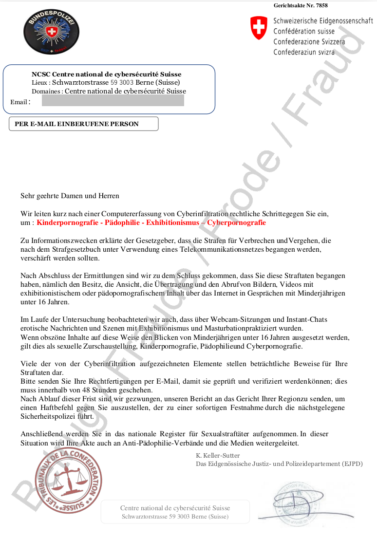 Falso e-mail minatorio a nome della consigliera federale Karin Keller-Sutter