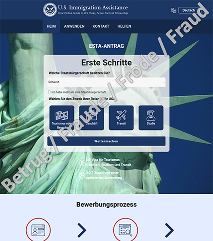 Sito web che sembra ufficiale e si spaccia per quello del servizio di immigrazione statunitense.