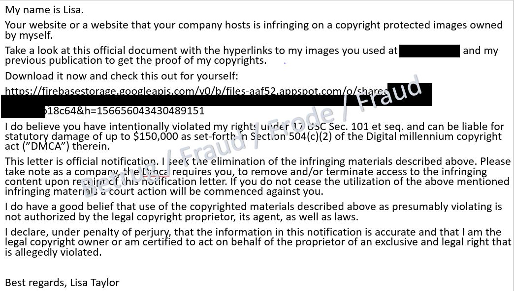 Schreiben zur angeblichen Copyrightverletzung