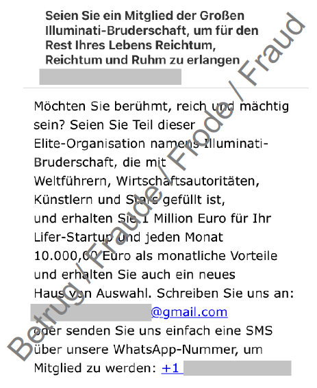 E-mail di truffa dell’anticipo da parte dell’Ordine degli Illuminati 